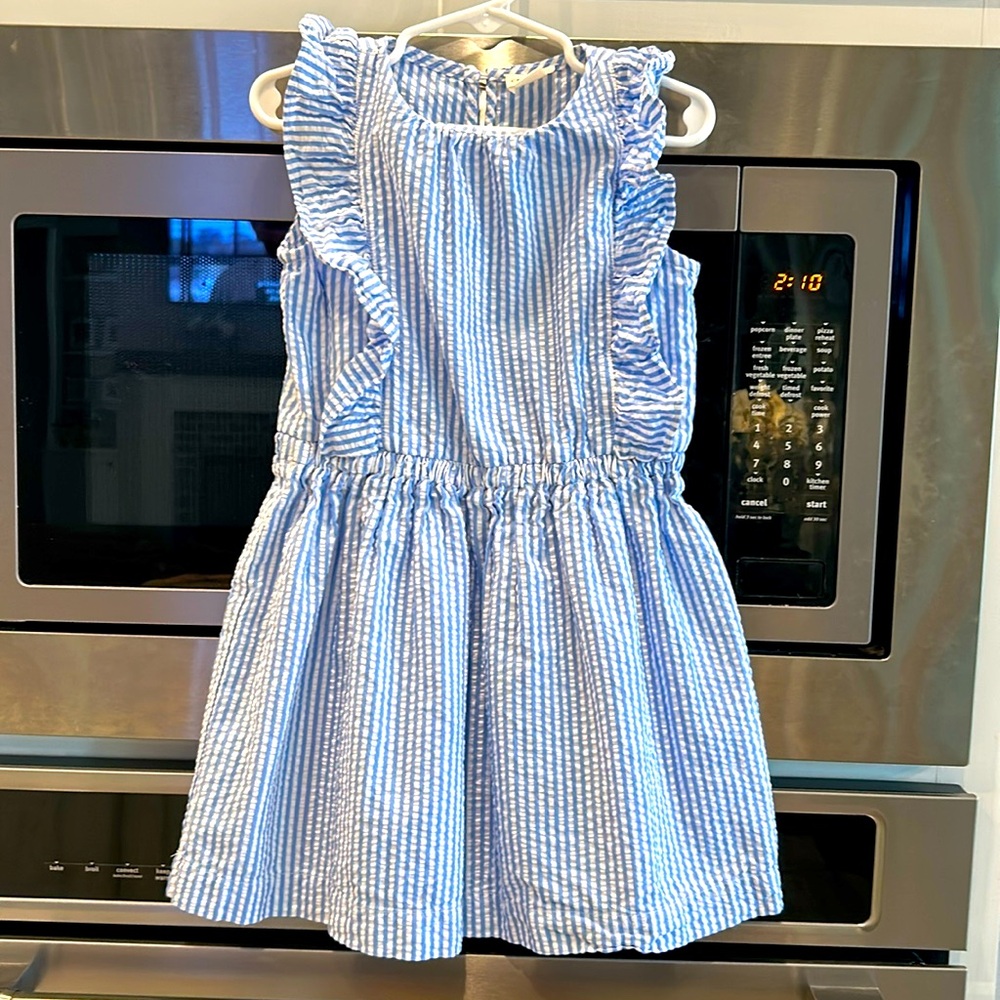 J. Crew Girls Blue and White Searsucker Dress. Size 5